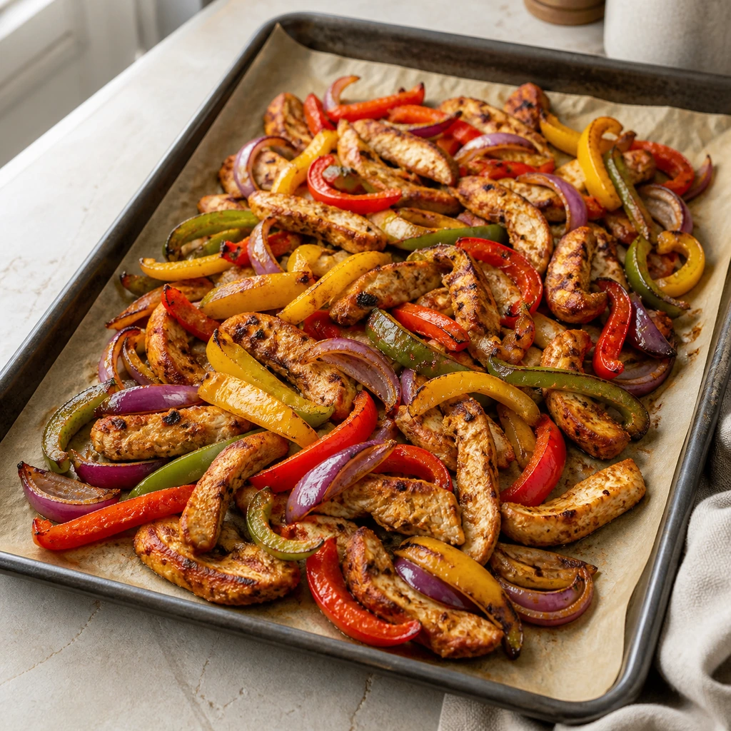 Broiled chicken fajitas with lightly caramelized pepper edges