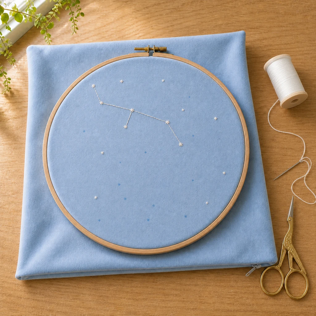 White embroidered stars added around silver constellation lines