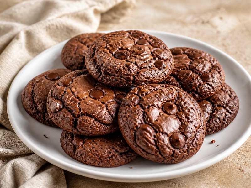 Plate of soft fudgy chocolate pudding cookies