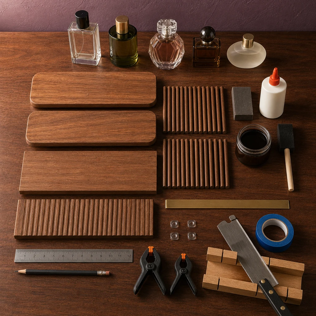 Materials for a two-tier fluted perfume display stand