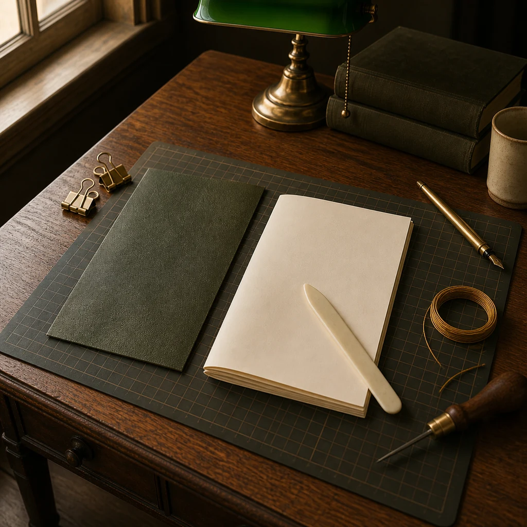 Eight cream sheets folded into a journal signature
