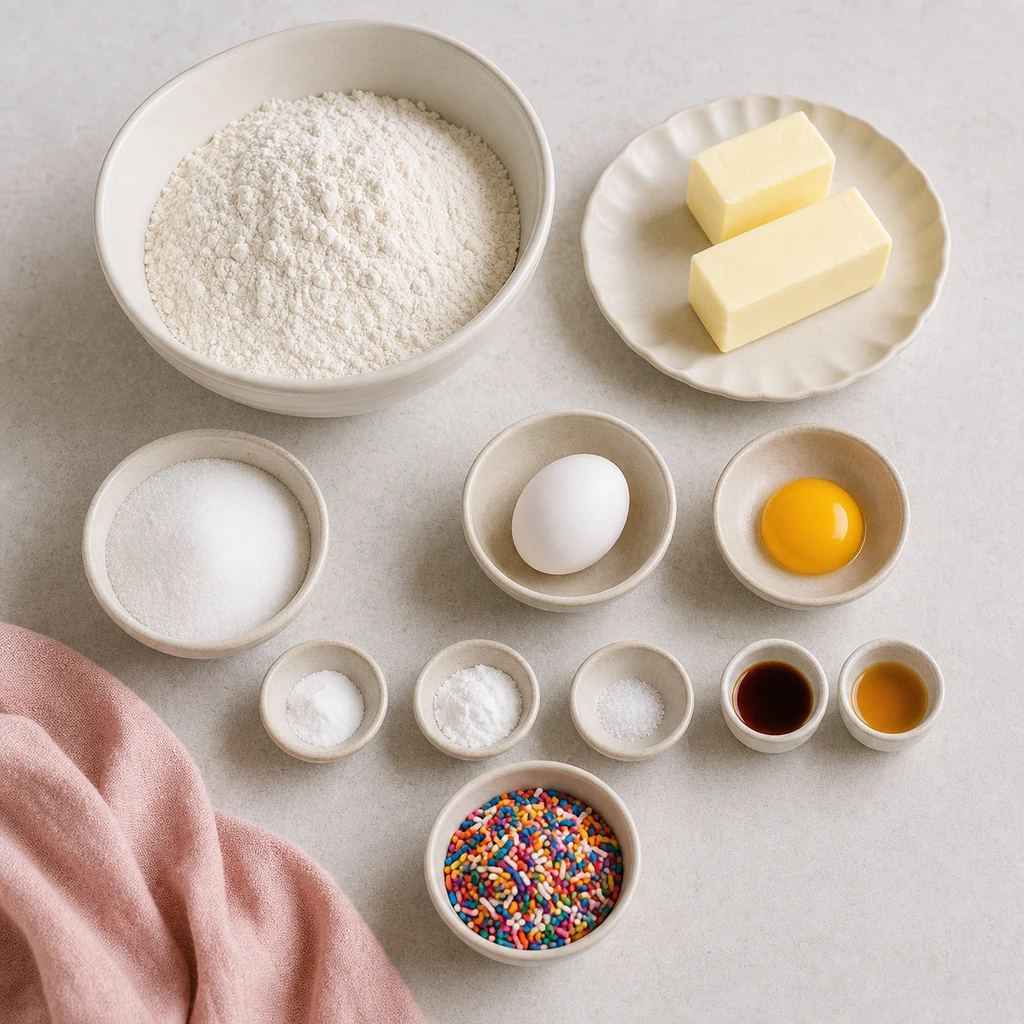 Ingredients for Funfetti sugar cookie cake