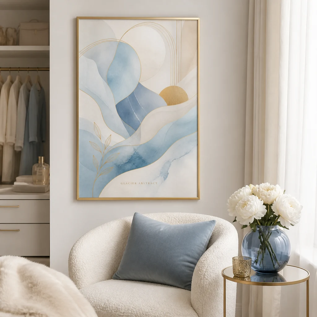 Glacier Abstract poster in a cozy reading nook