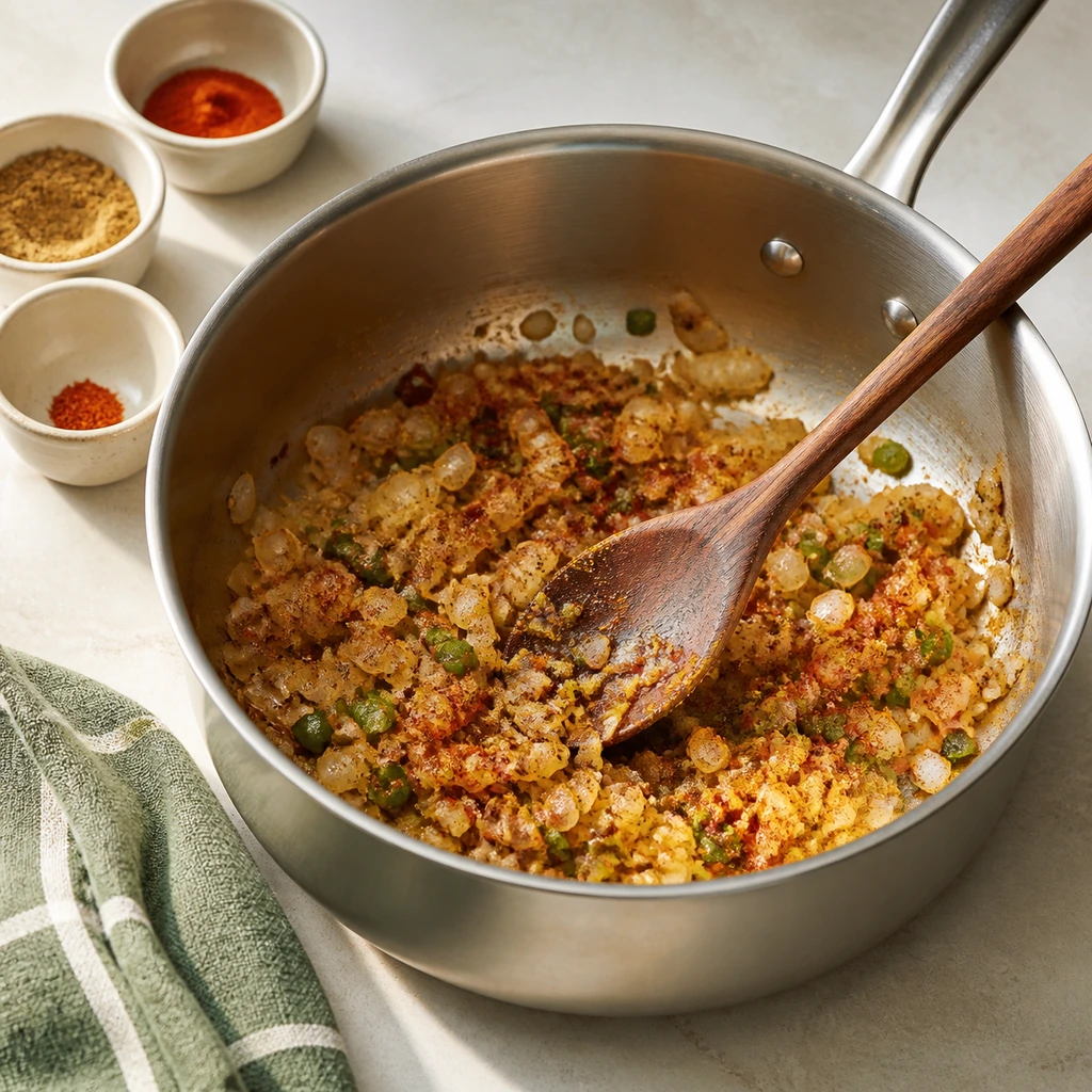 Cumin smoked paprika and cayenne blooming with vegetables