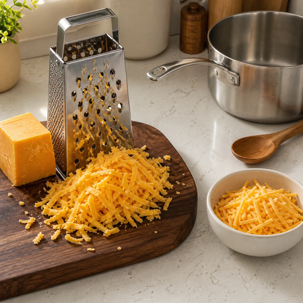 Cheddar freshly grated from a block