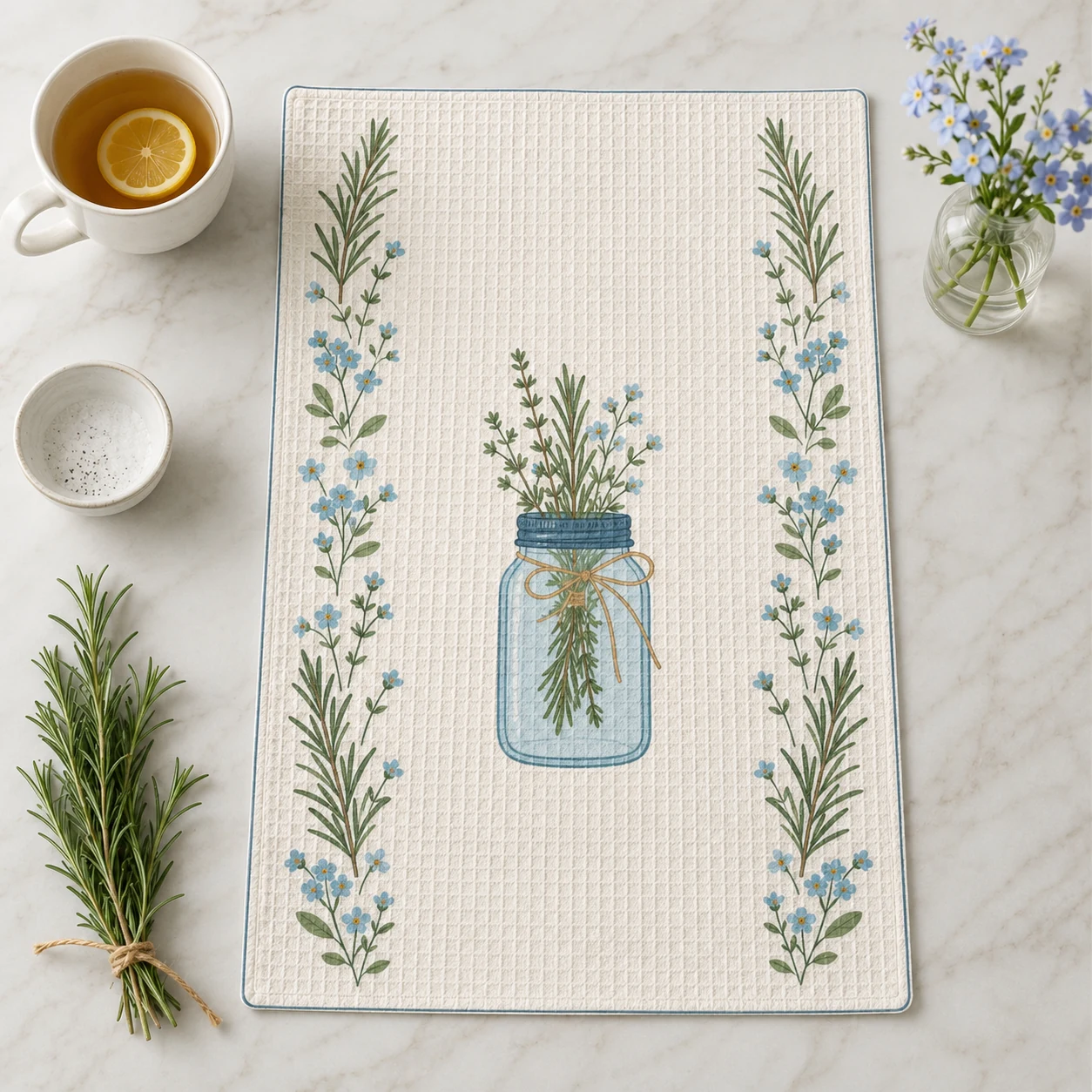 Herb Garden Pantry Tea Towel styled in a cottage kitchen, scene 3