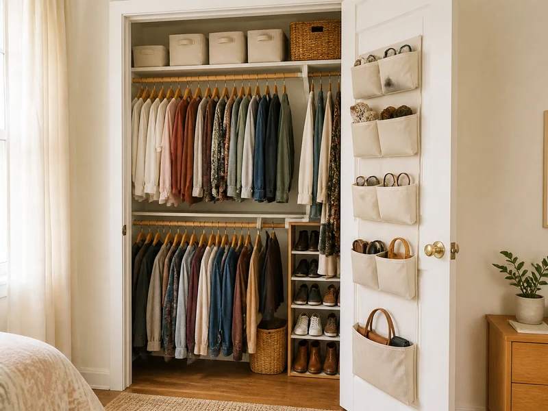 Bright organized small closet using affordable practical storage