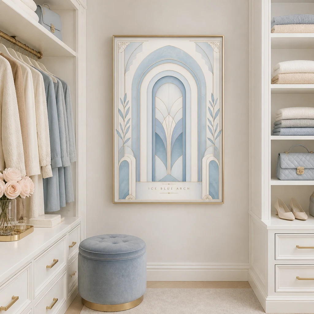 Ice Blue Arch poster in a walk-in closet niche