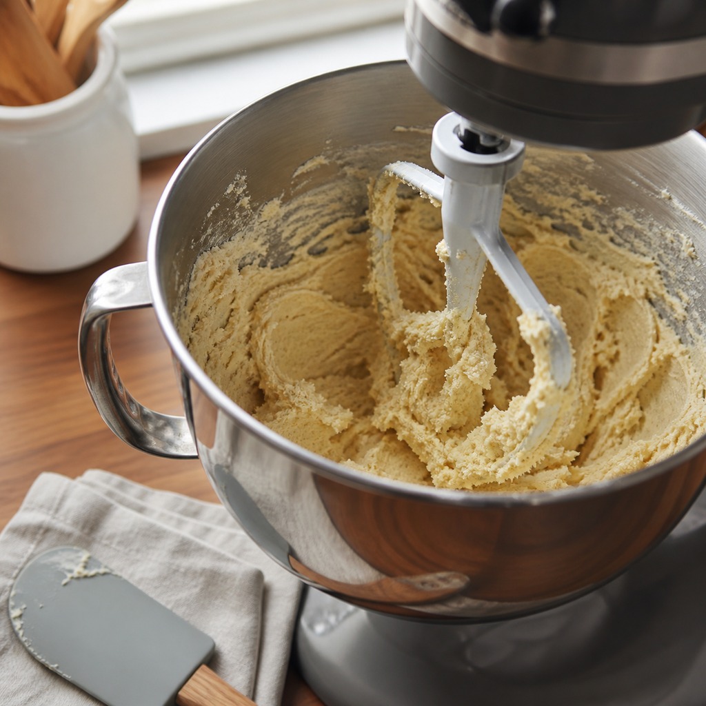 Butter, light brown sugar, and granulated sugar creamed until pale and fluffy