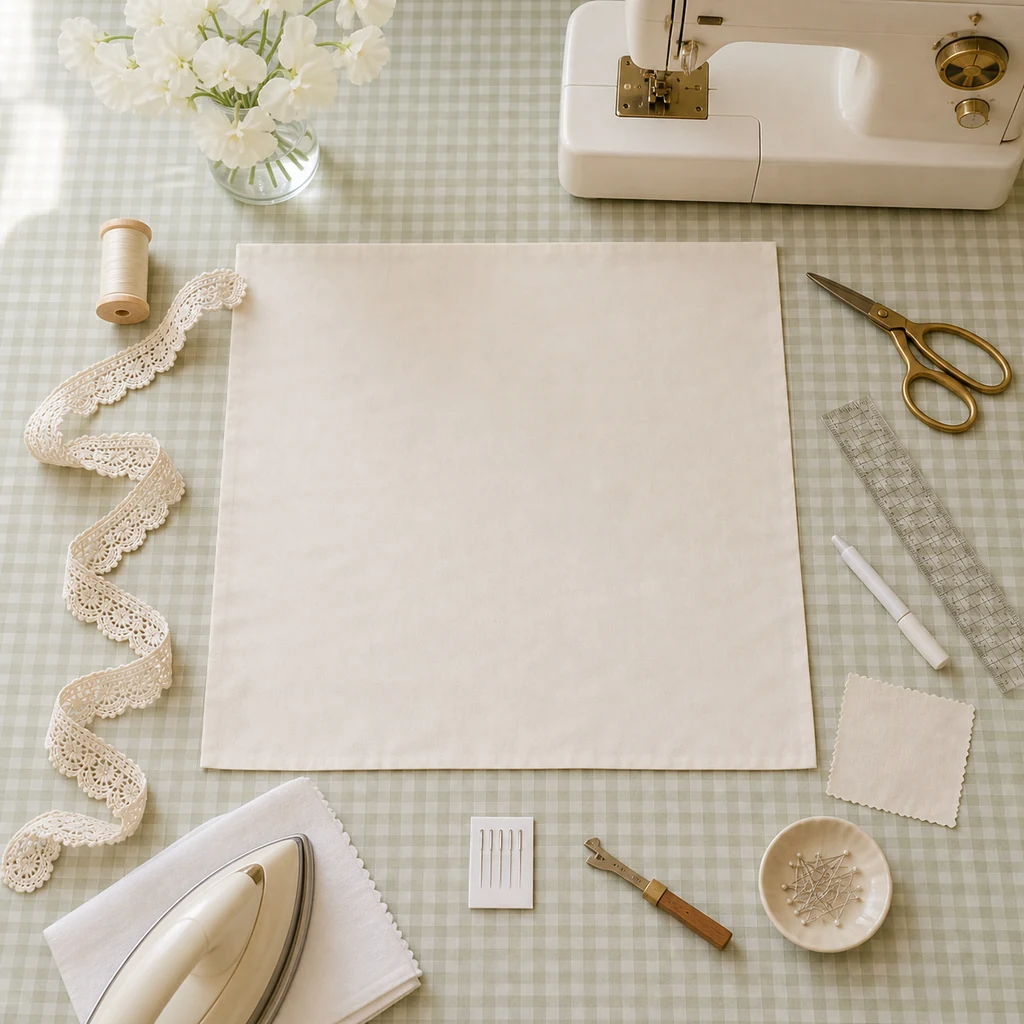 Materials for sewing a scalloped lace cotton bandana