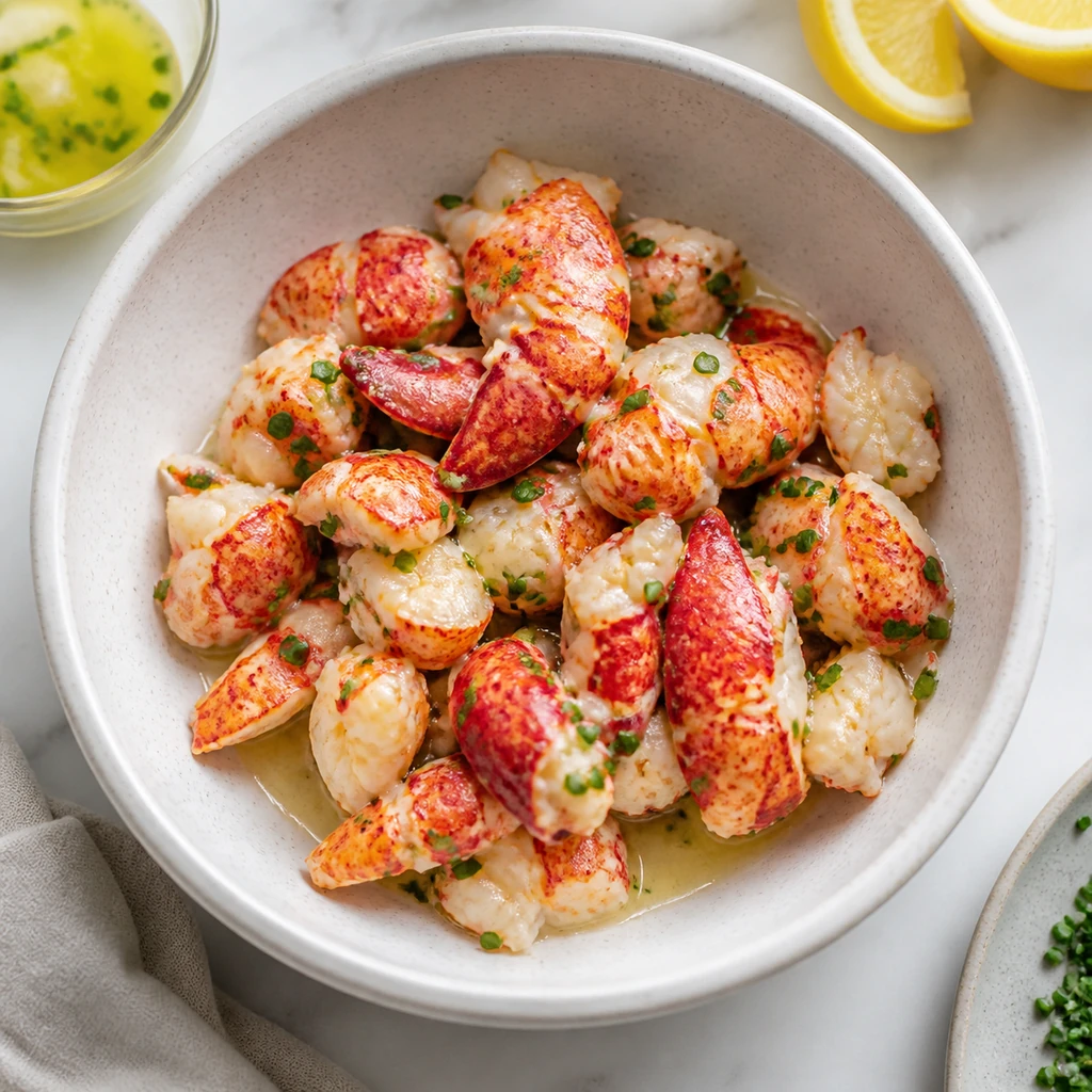 Cooked lobster tossed with lemon vinaigrette and chives