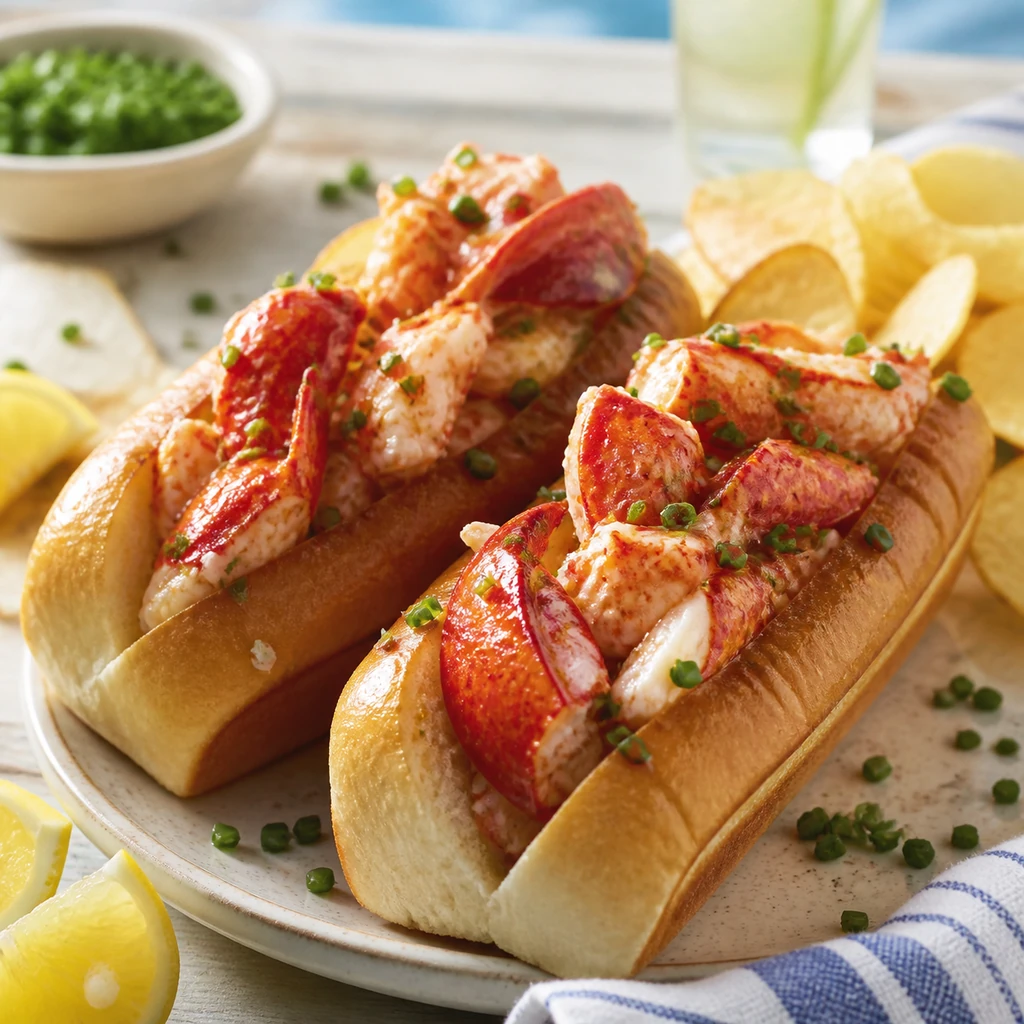 Lobster rolls assembled with garlic butter and fresh herbs