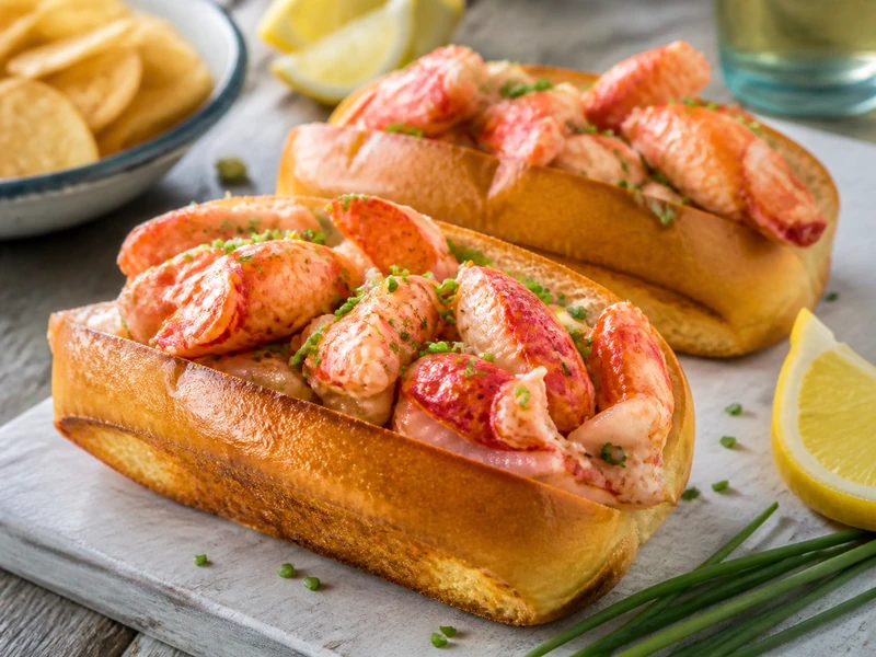 Lobster rolls with lemon vinaigrette and garlic butter