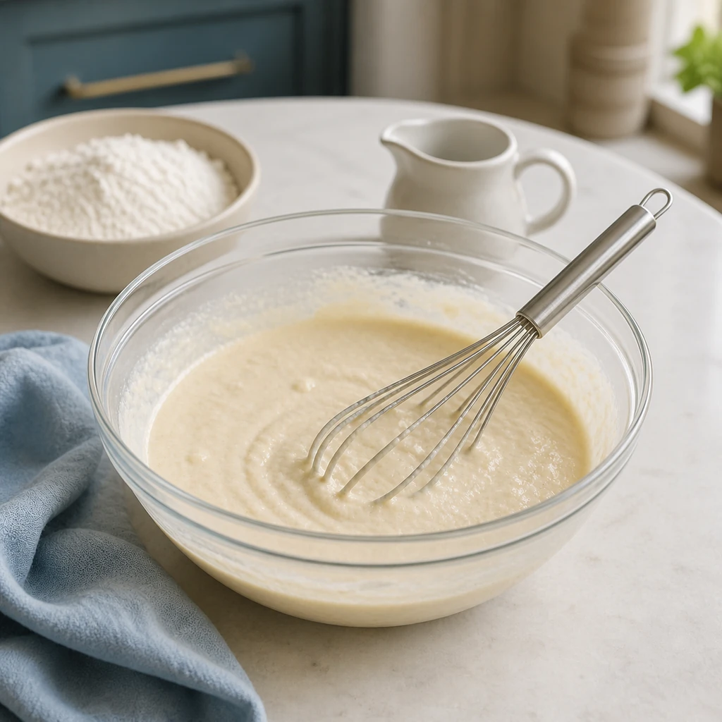 Thick buttermilk pancake batter mixed gently