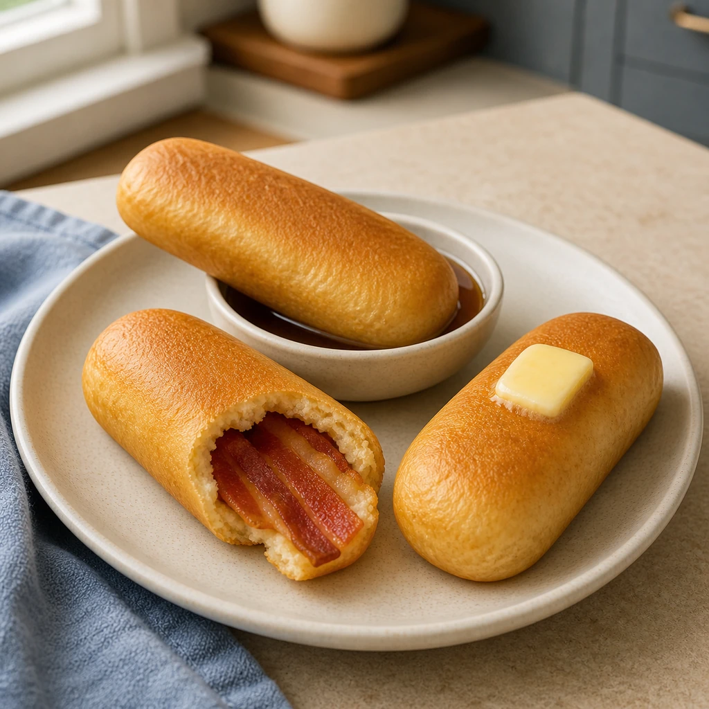Pancake dipper opened to reveal a real bacon strip