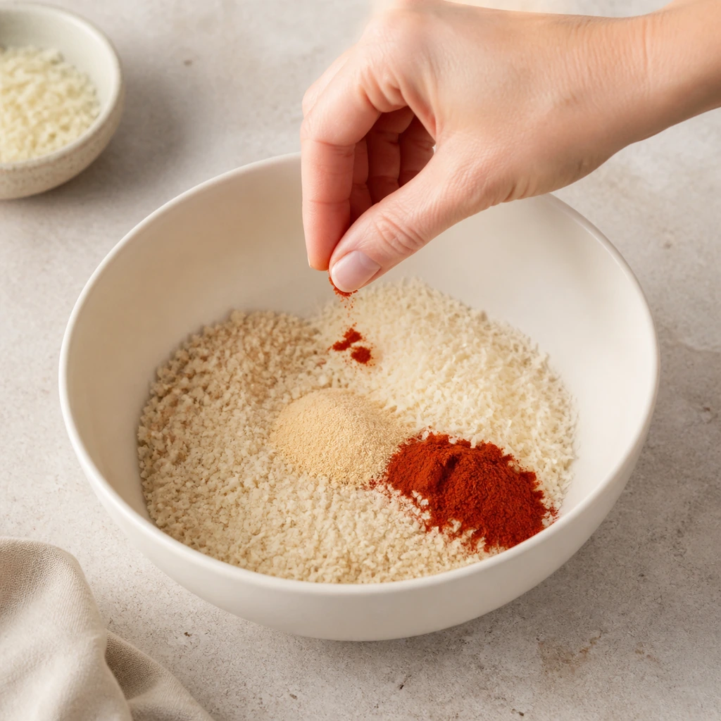 Small pinch of cayenne added to Parmesan panko mixture