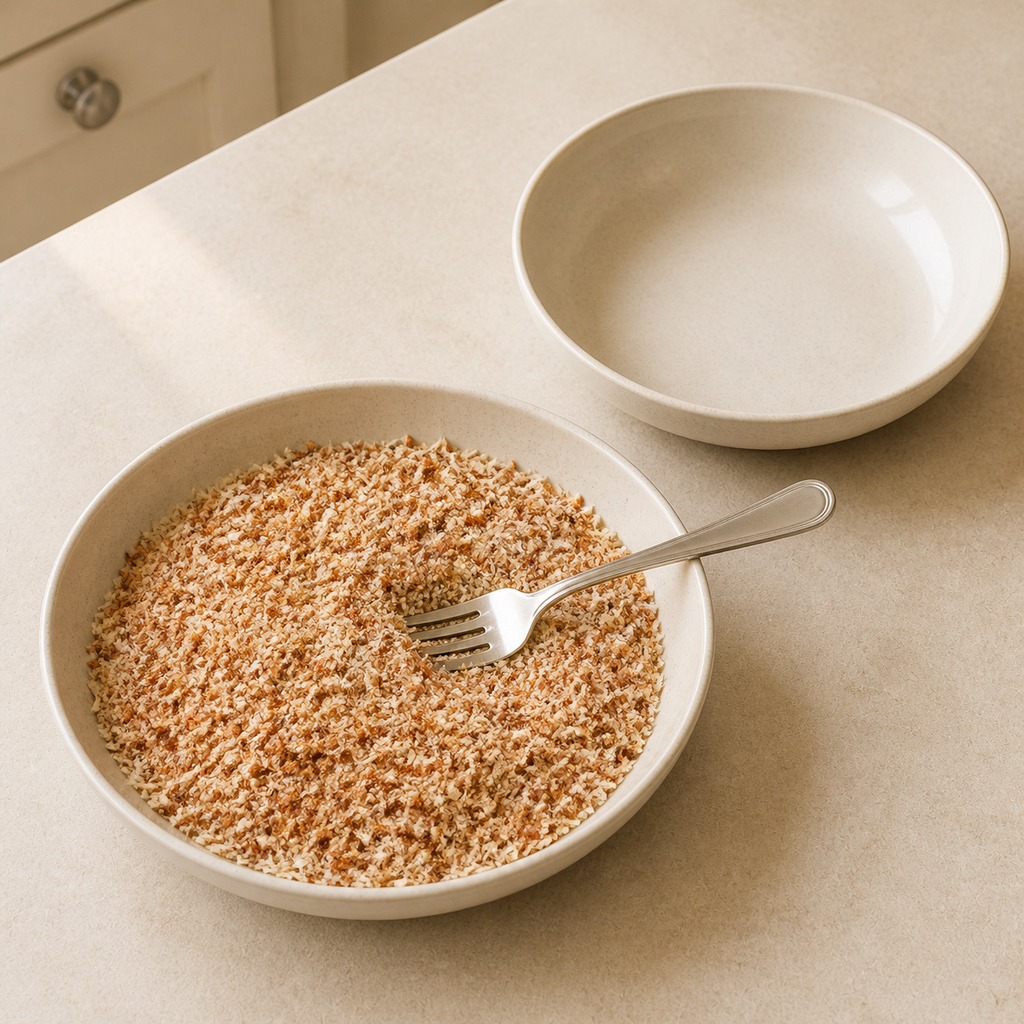 Parmesan panko and paprika coating mixed in a shallow bowl