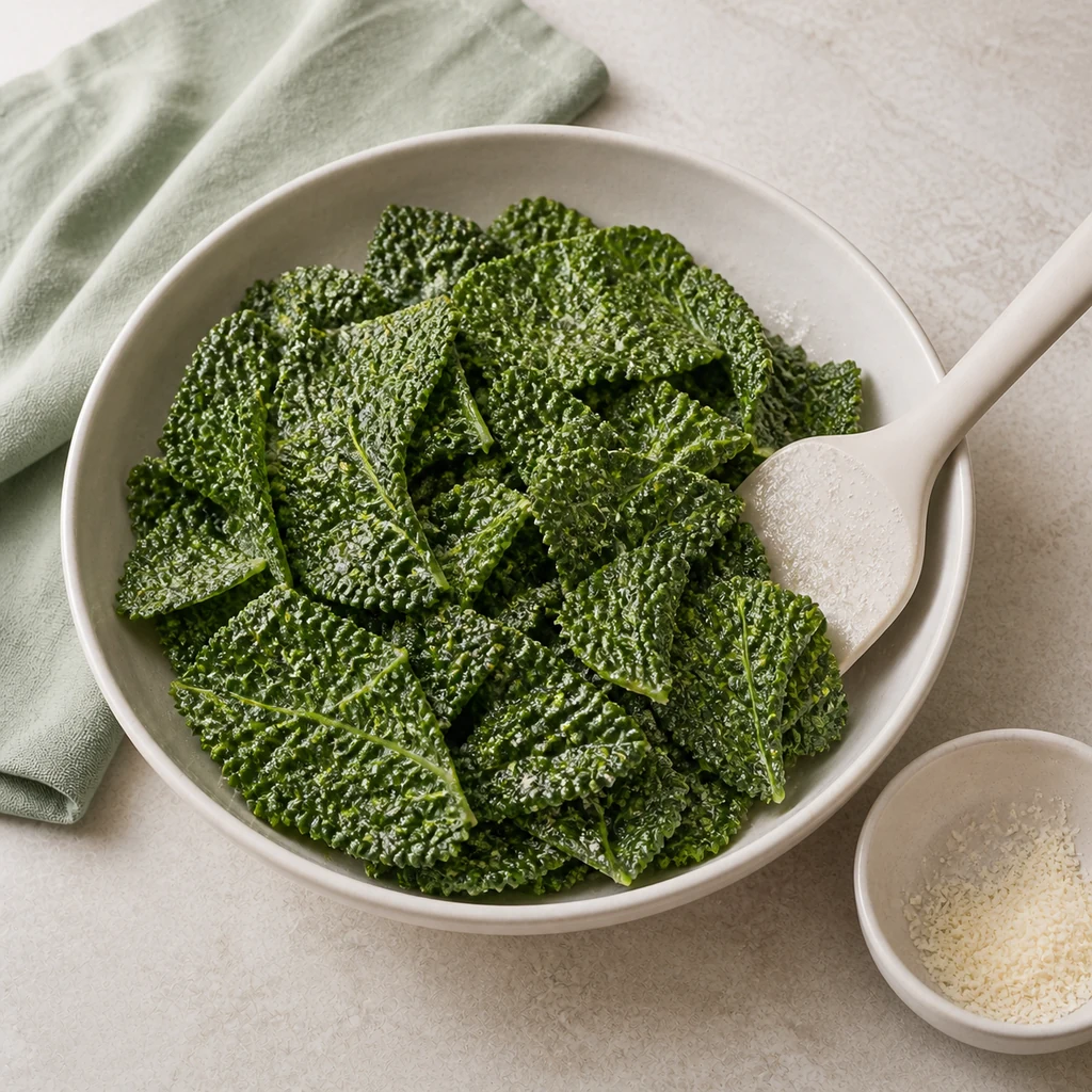 Savoy cabbage pieces lightly coated with oil and Parmesan