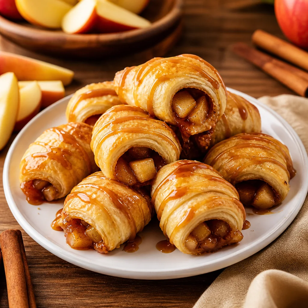 Warm apple pie bites with crescent rolls served on a plate