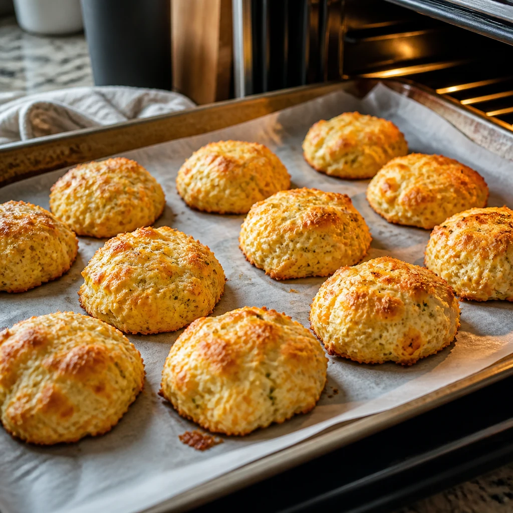 Cheddar garlic biscuits baked until golden