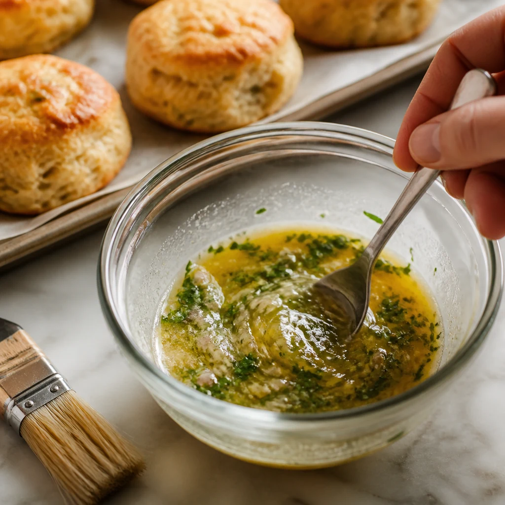 Garlic butter topping mixed with parsley