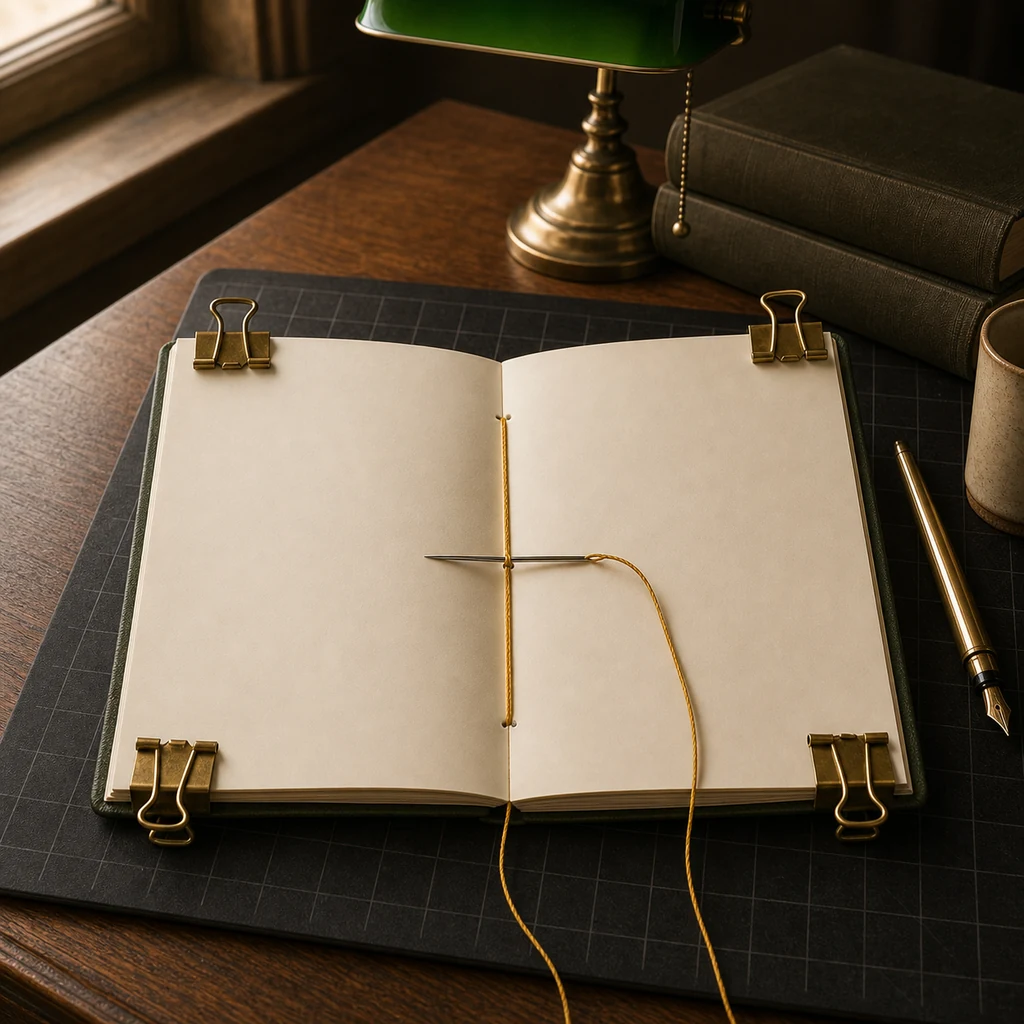 Sewing a three-hole pamphlet stitch in a journal