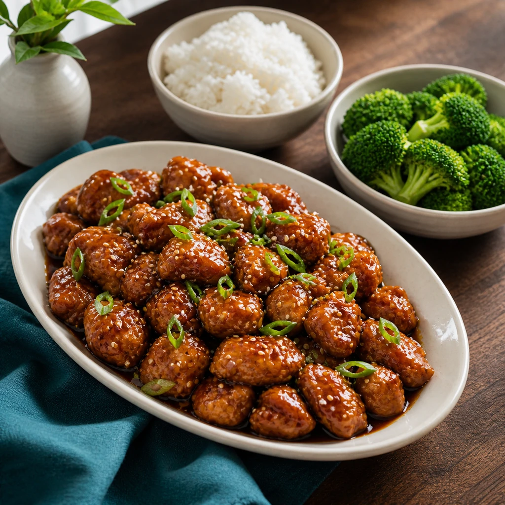 Finished Slow Cooker General Tso's Chicken on a serving platter