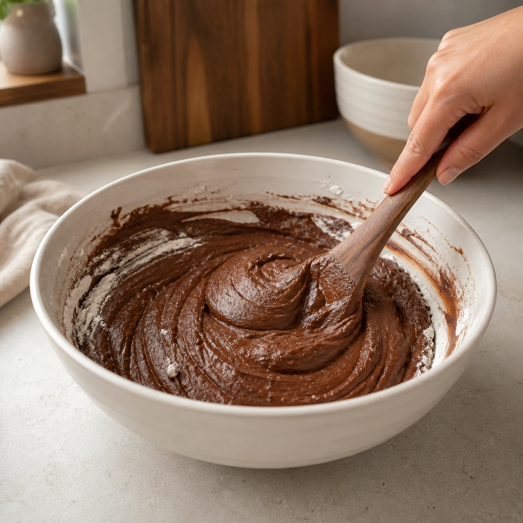Brownie batter folded only until just combined