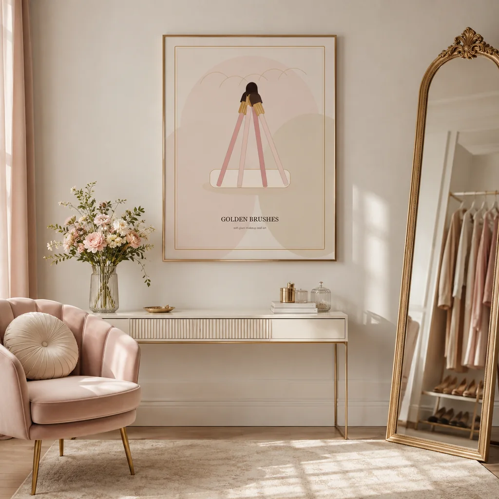 Golden Brushes poster in a full soft glam dressing room