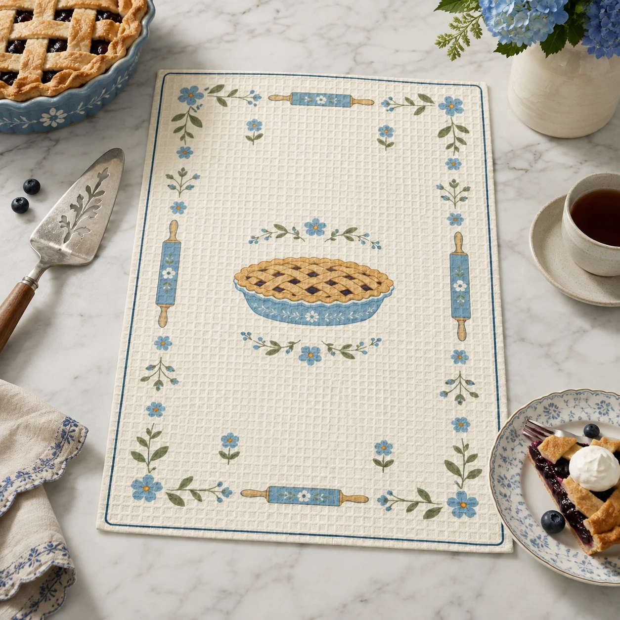 Sunday Bake Tea Towel styled in a cottage kitchen, scene 3