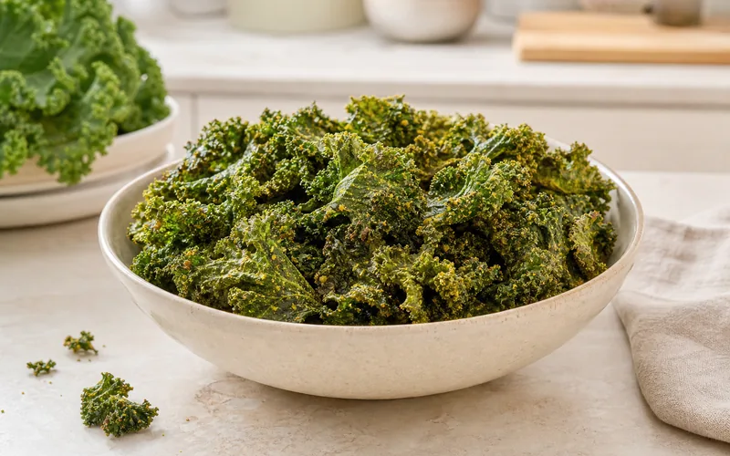 Air fryer kale chips with nutritional yeast