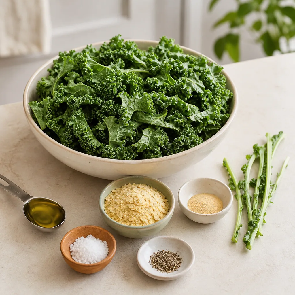 Measured ingredients for air fryer kale chips