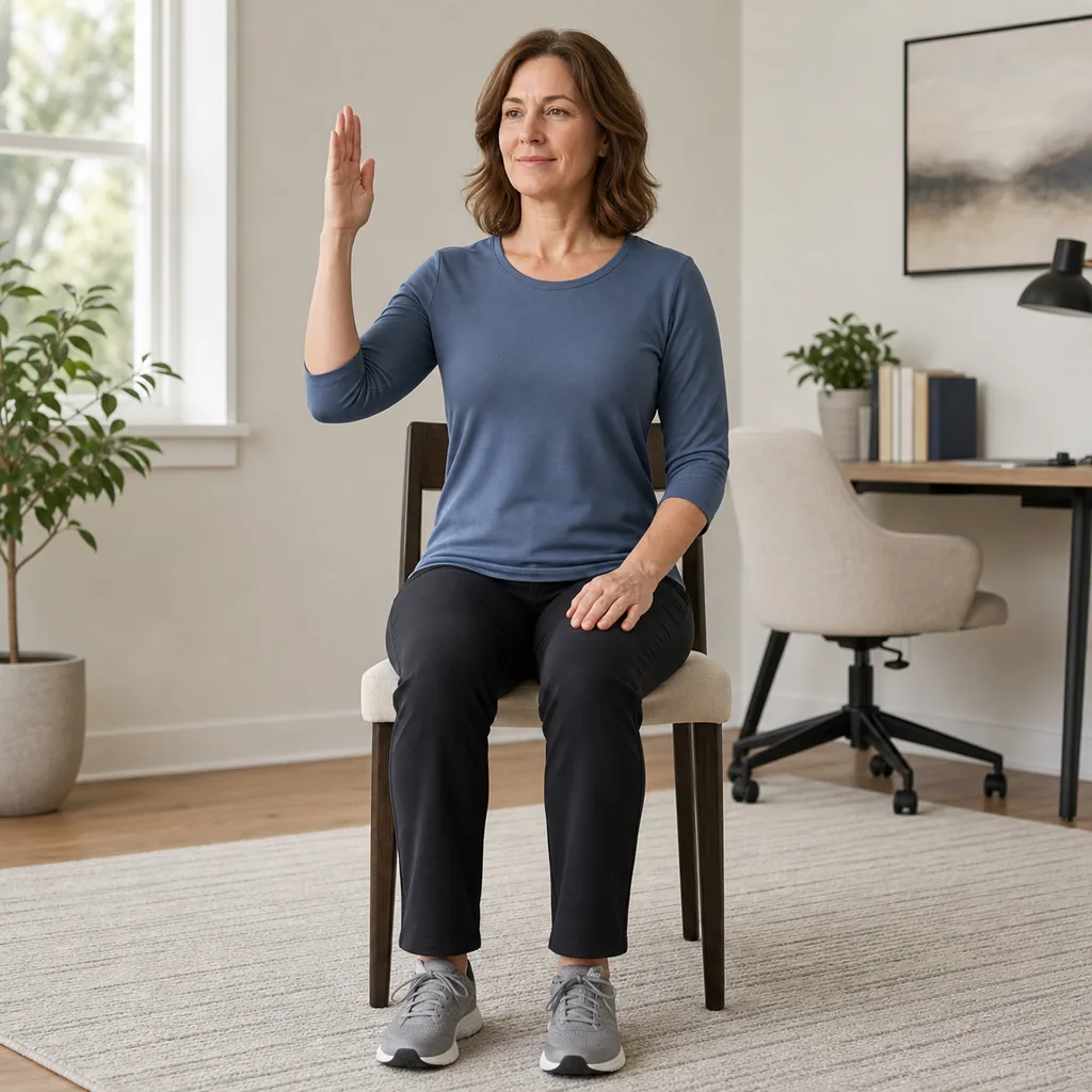 Starting position for a seated ulnar nerve glide