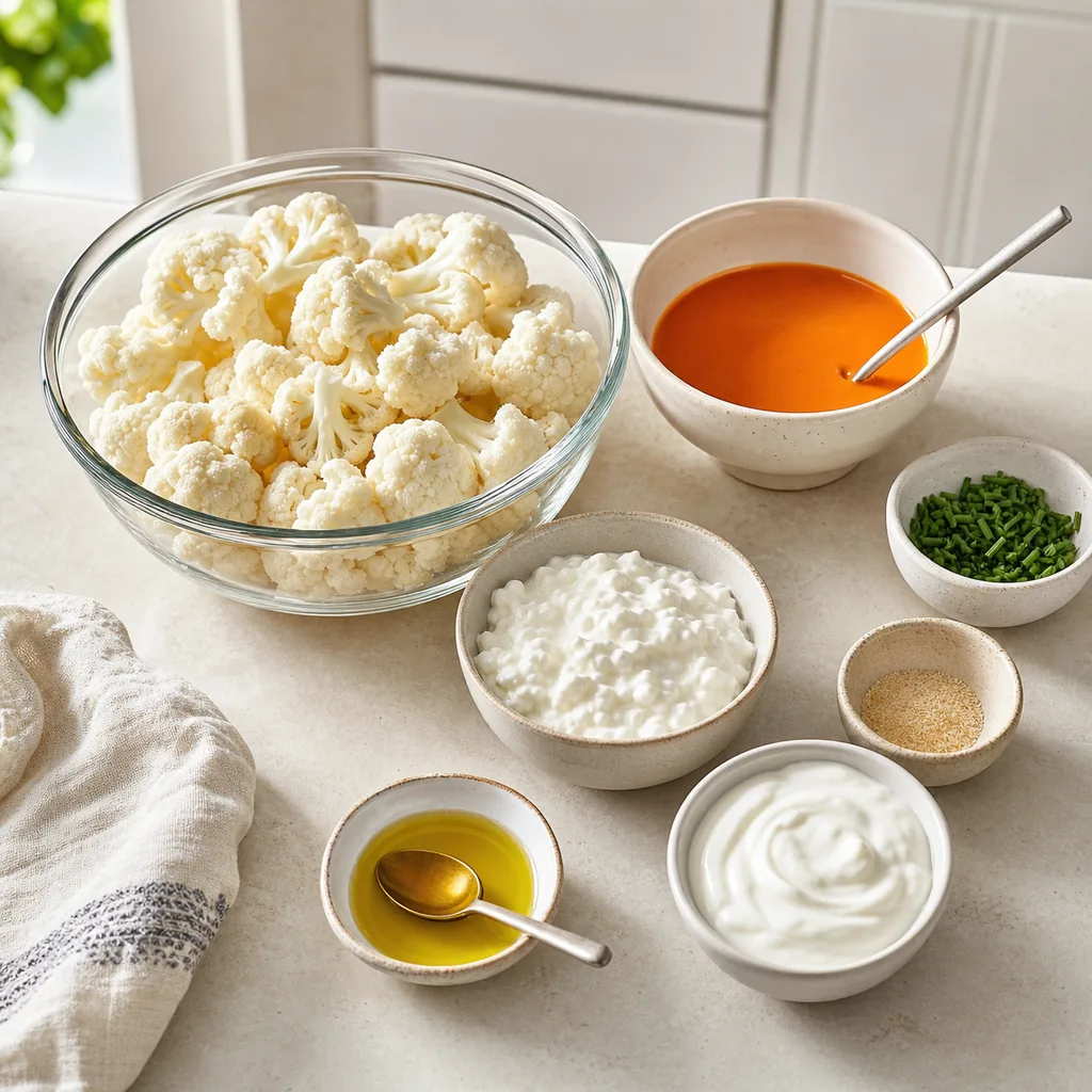 Measured ingredients for buffalo cauliflower dip