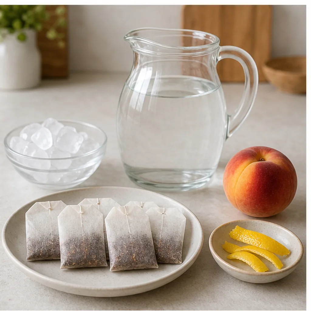 Ingredients for cold-brew peach rooibos tea