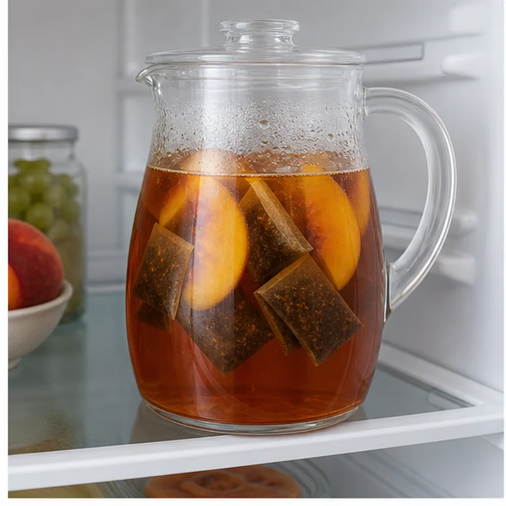 Peach rooibos tea steeping under refrigeration
