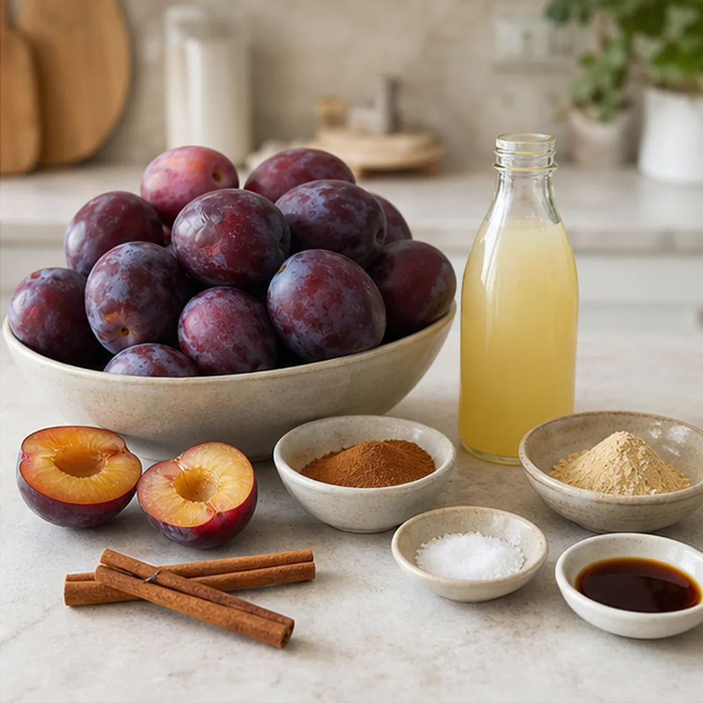 Ingredients for no-added-sugar plum butter