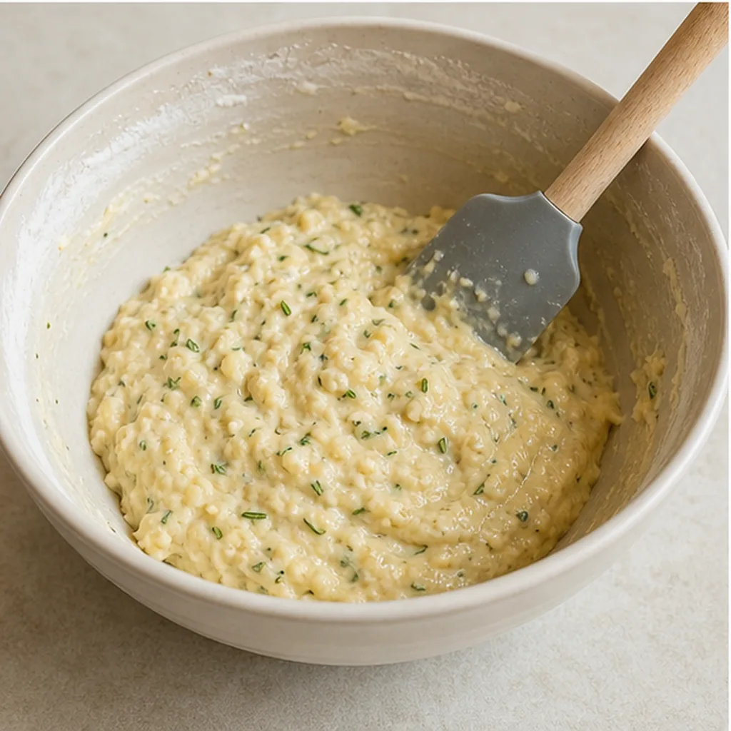 Rosemary Parmesan quick-bread batter being folded