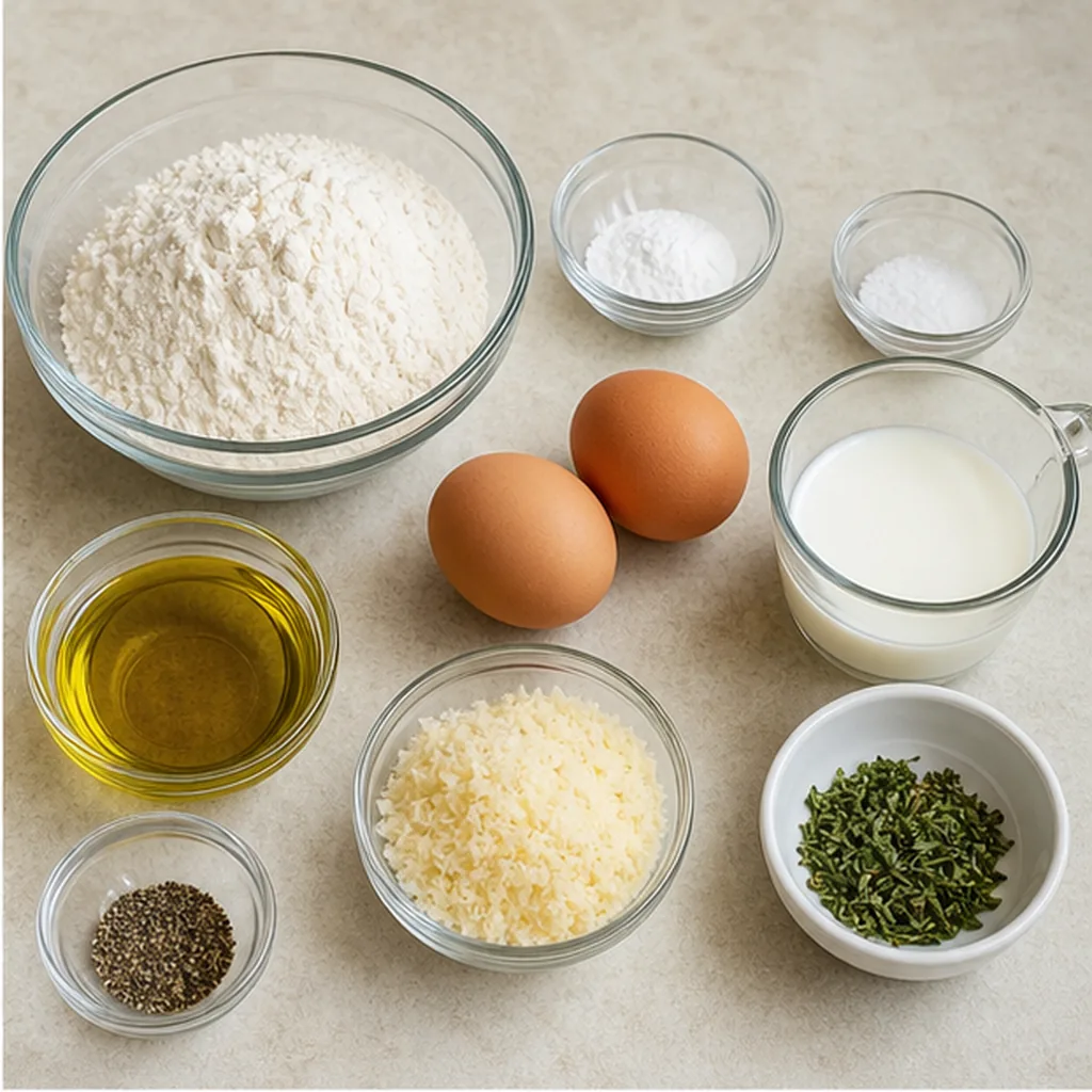 Measured ingredients for rosemary Parmesan quick bread