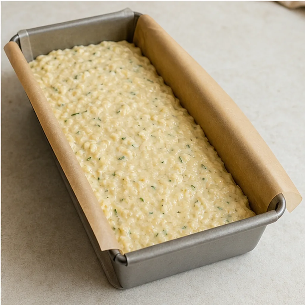Rosemary Parmesan quick-bread batter in a loaf pan