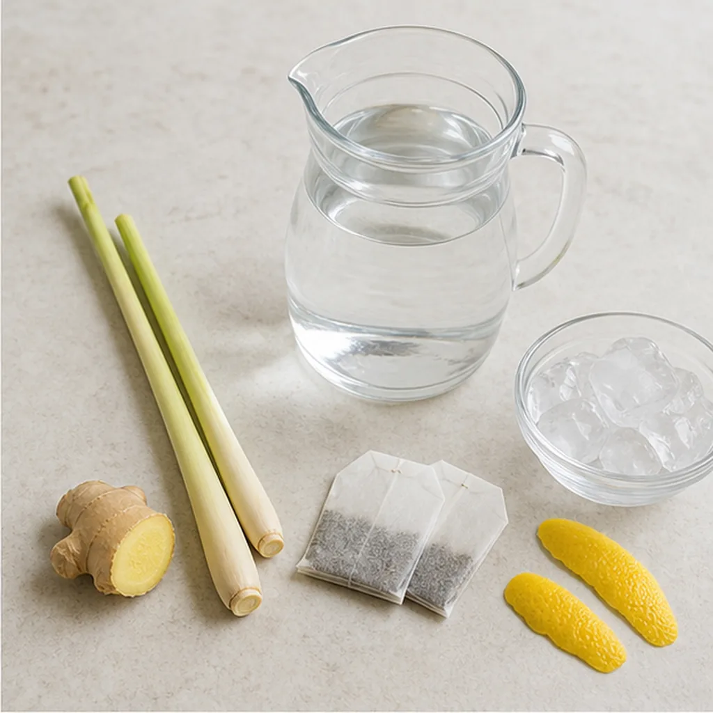 Ingredients for cold-brew lemongrass ginger tea