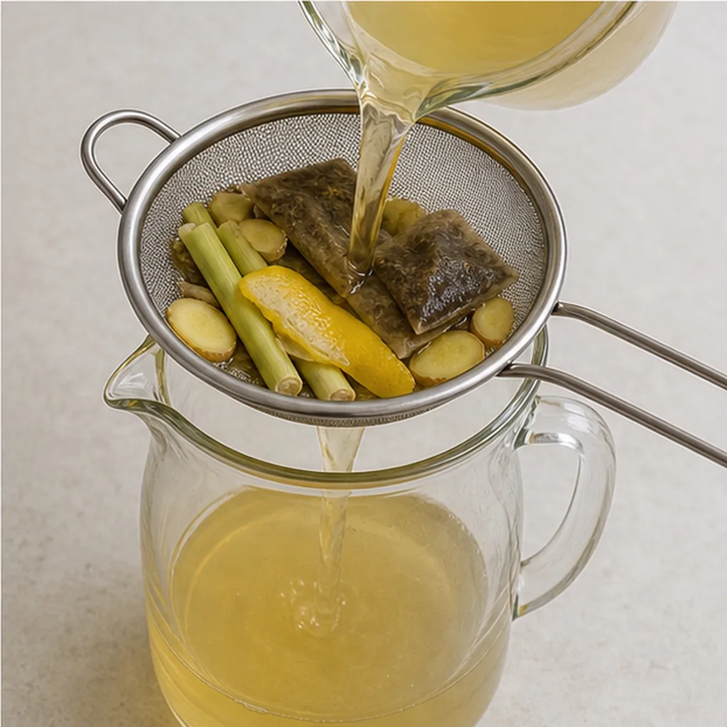 Cold-brew lemongrass ginger tea being strained