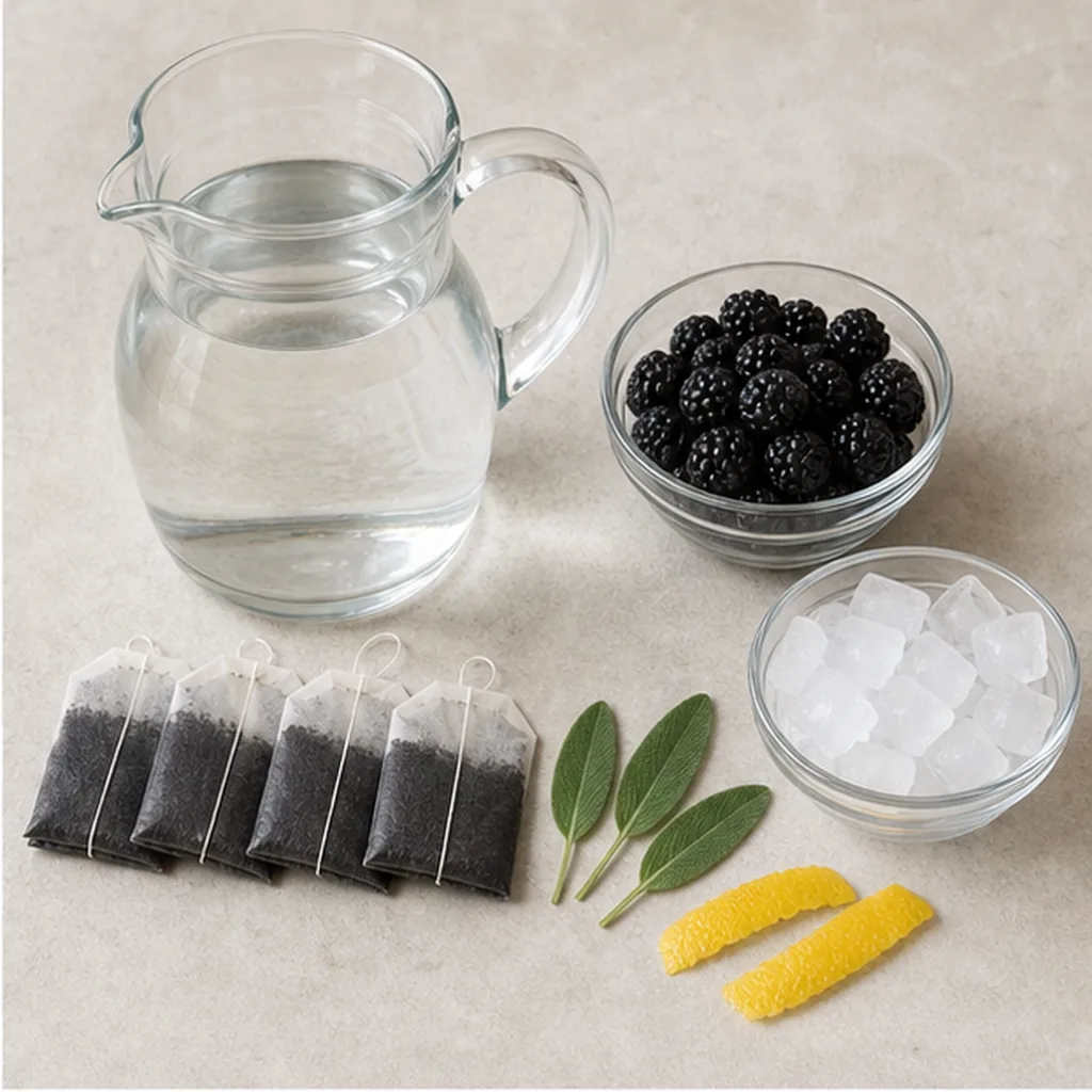 Ingredients for cold-brew blackberry sage tea