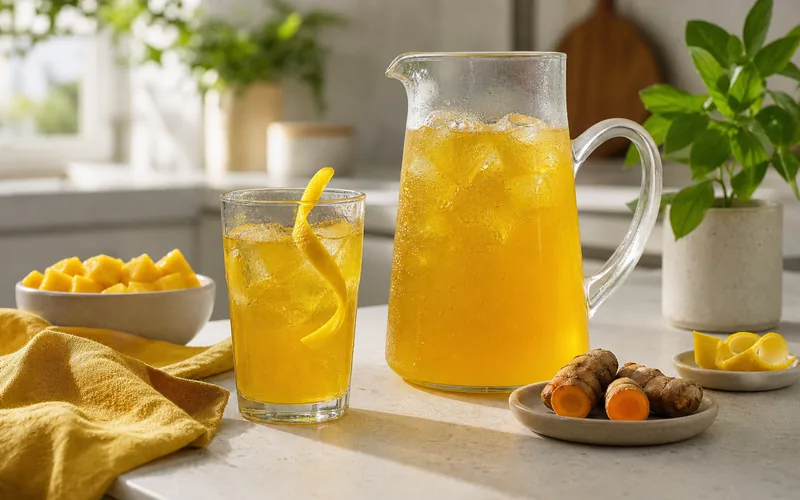 Unsweetened cold-brew mango turmeric iced tea