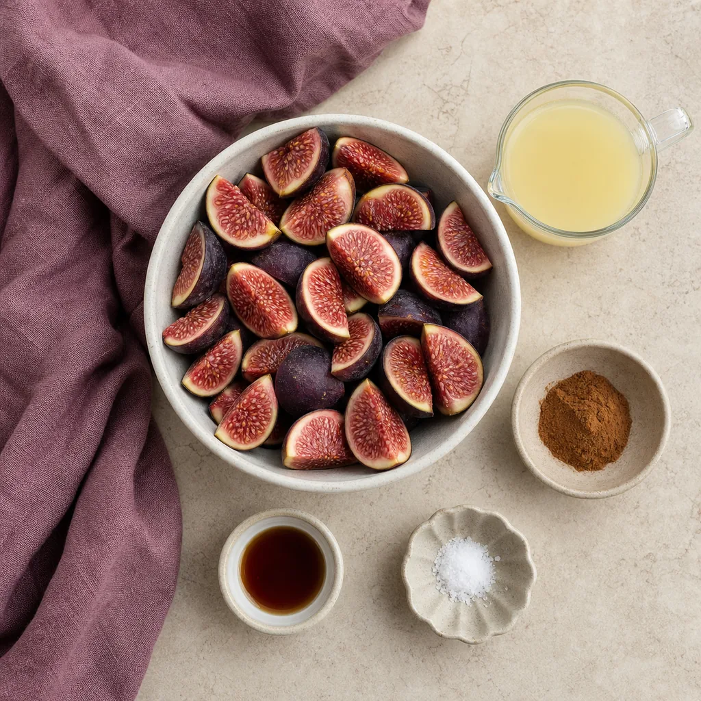 Measured ingredients for sugar-free fig butter