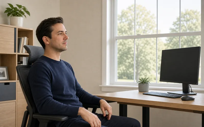 Adult desk worker taking a screen break for eye comfort