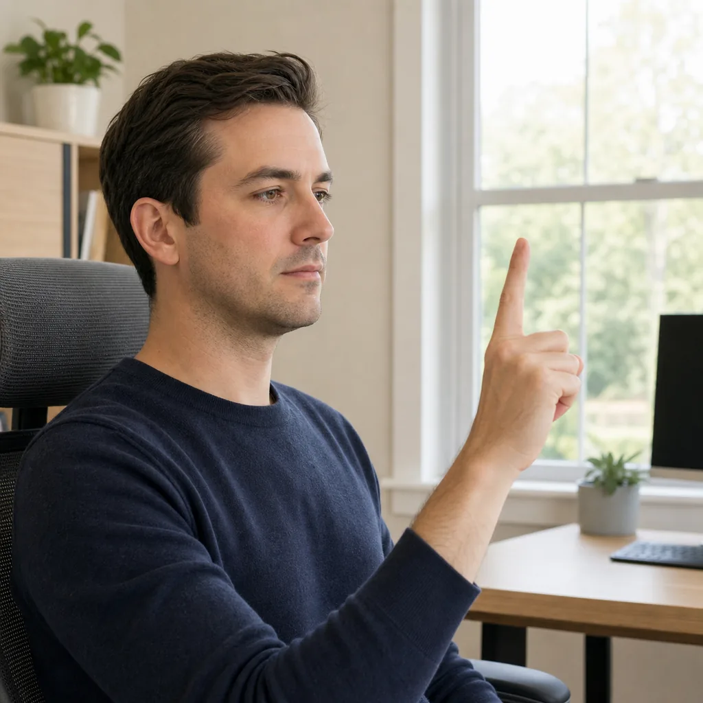 Desk worker practicing comfortable near-to-far focus