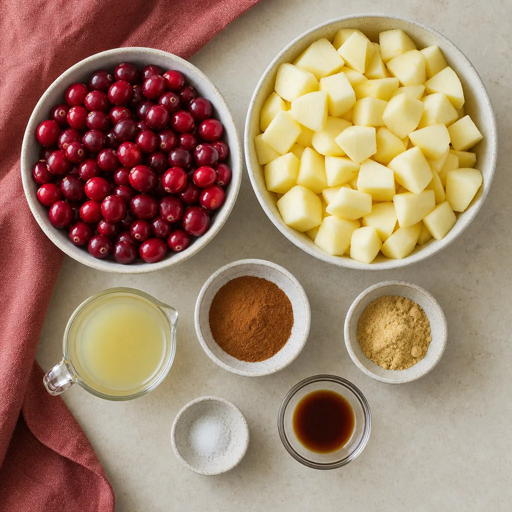 Measured ingredients for cranberry apple butter