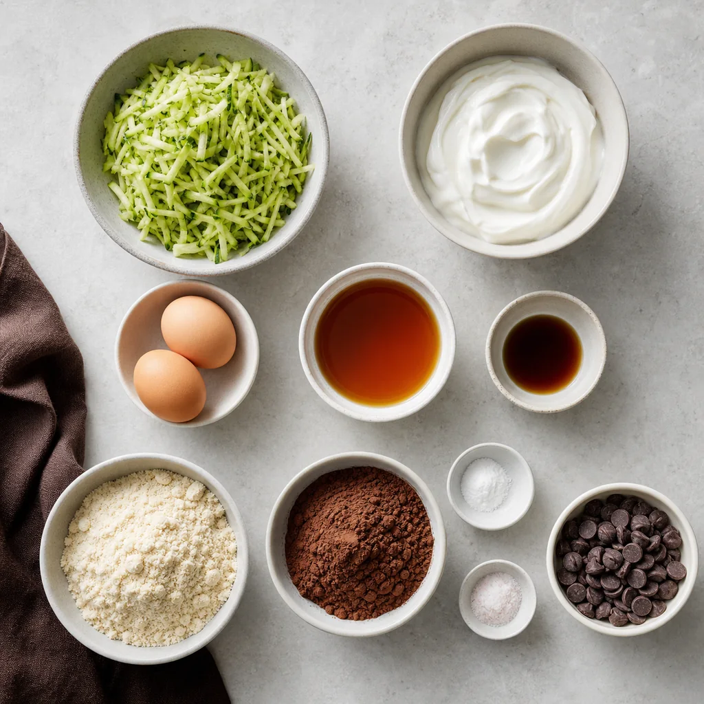 Measured ingredients for high-protein zucchini brownies