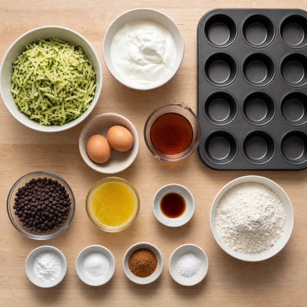 Measured ingredients for Greek yogurt zucchini muffins